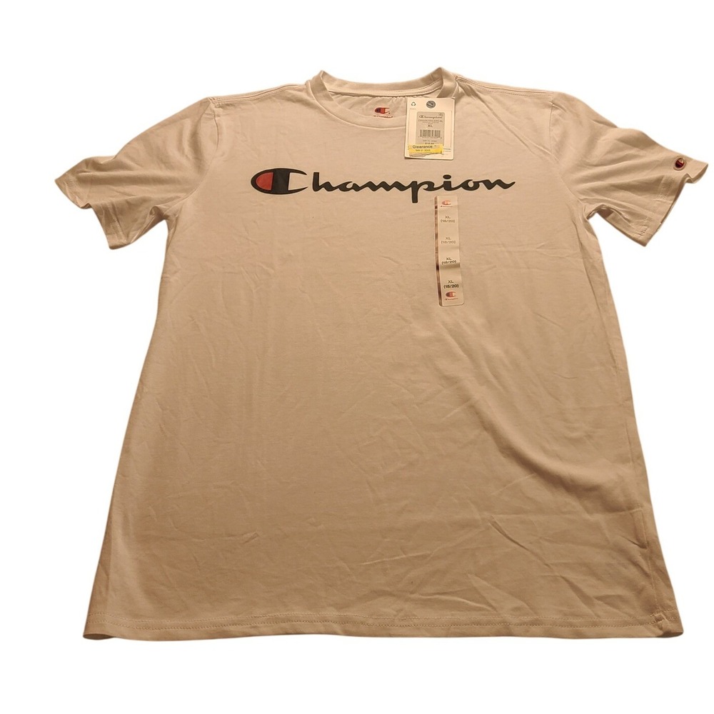 Champion Boys Signature Logo Tee White XL 18/20 XL Short Sleeve Graphic tee NWT
